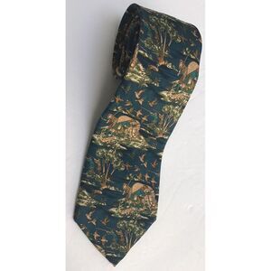 Salvatore Ferragamo Green 100% Silk Tie Made In Italy Duck Hunter